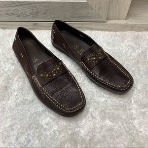 GEOX Brown Ladies Loafers Grommet Detailing Moc-Toe Leather EU 37.5 US 7.5